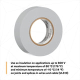 3M 165 Temflex Vinyl Electrical Tape, Gray, 0.75 in x 60 ft, 6 mil (165GY4A) (7100169192) (10 Roll Pack) (10 Pack) - 10