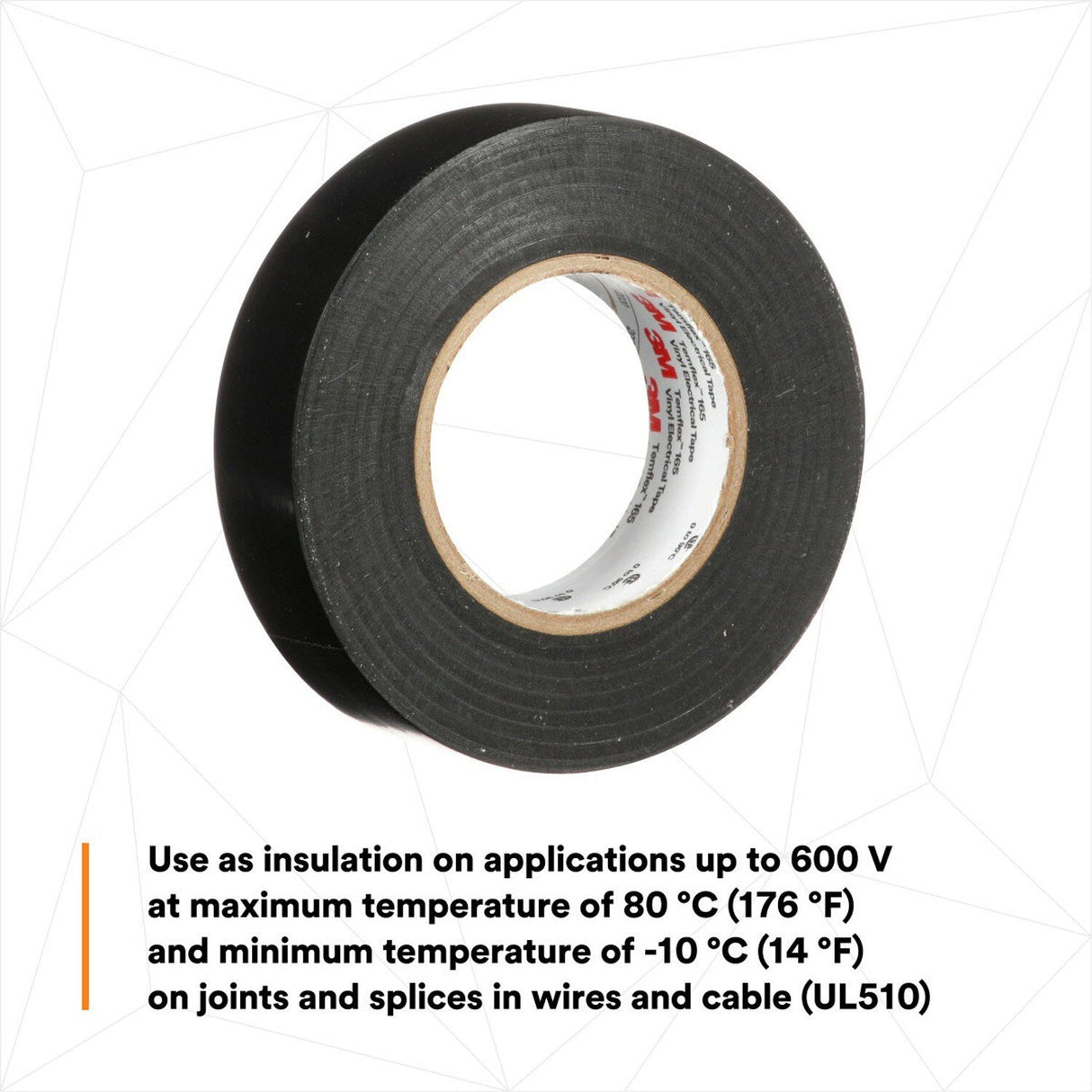 3M 165BK4A Temflex Vinyl Electrical Tape 165 Black 3/4 in x 60 ft x 0 in Multi-Purpose (7100169254) - 2