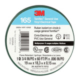 3M 165 Temflex Multi-Purpose Vinyl Electrical Tape, Green, 3/4 in x 60 ft, 6 mil, 600 V, PVC, Flame Retardant (165GR4A) (7100169430) (10 Rolls) (10 Pack)
