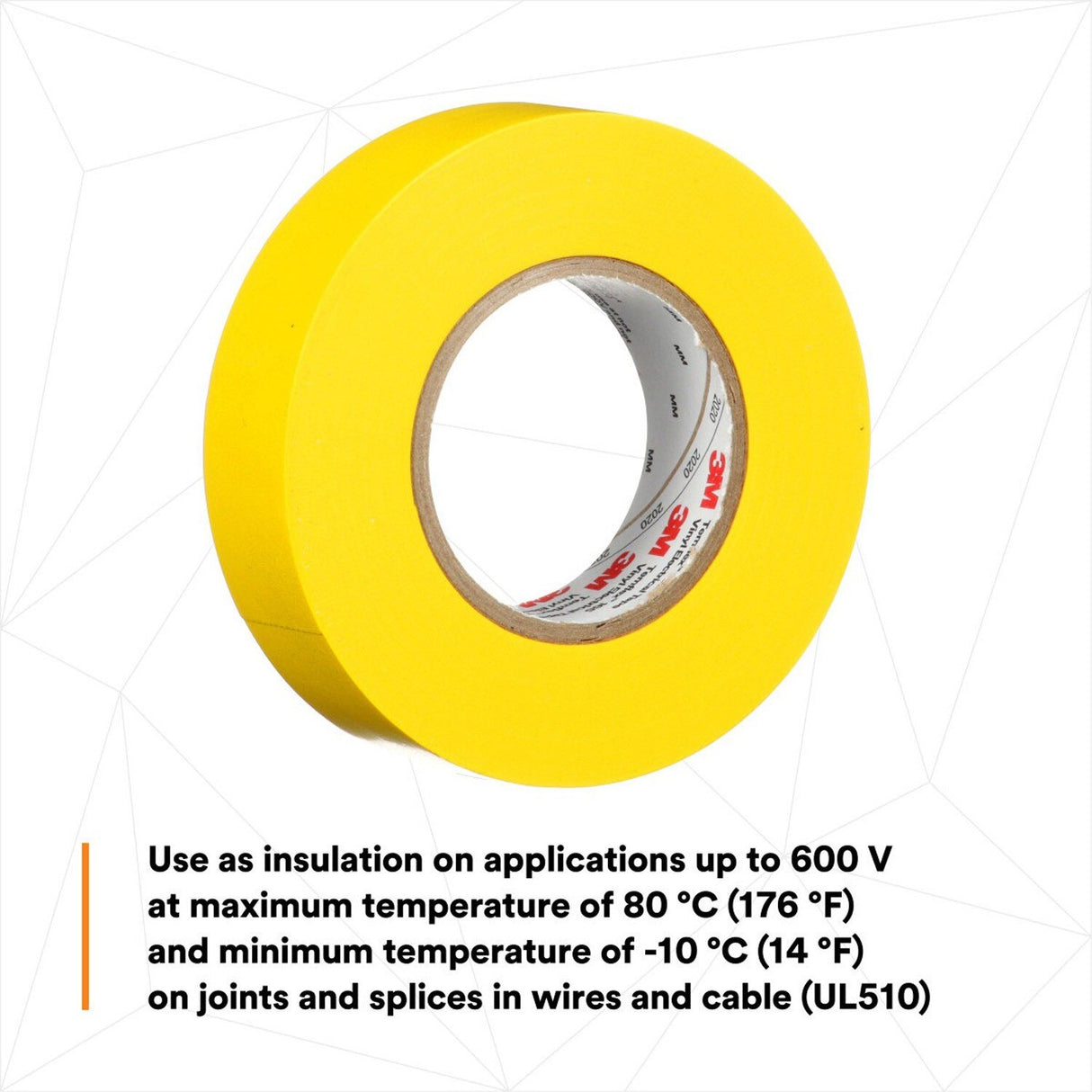 3M 165 165YL4A Temflex General Use Vinyl Electrical Tape, Yellow, 3/4 in x 60 ft, 6 mil (7100169490) (10 Pack) - 8