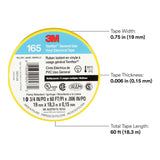 3M 165 165YL4A Temflex General Use Vinyl Electrical Tape, Yellow, 3/4 in x 60 ft, 6 mil (7100169490) (10 Pack) - 9