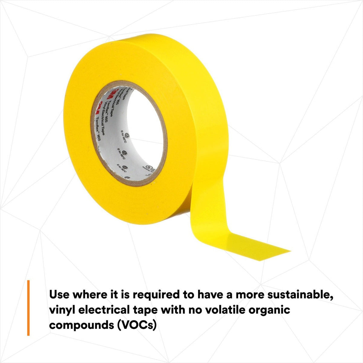 3M 165 165YL4A Temflex General Use Vinyl Electrical Tape, Yellow, 3/4 in x 60 ft, 6 mil (7100169490) (10 Pack) - 10