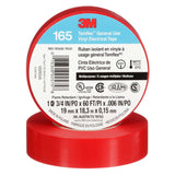 3M 165 Temflex Vinyl Electrical Tape, Red, 0.75 in x 60 ft, 6 mil, General Use, Flame Retardant (165RD4A) (7100169492) (10 Rolls/Pack) (10 Pack) - 2