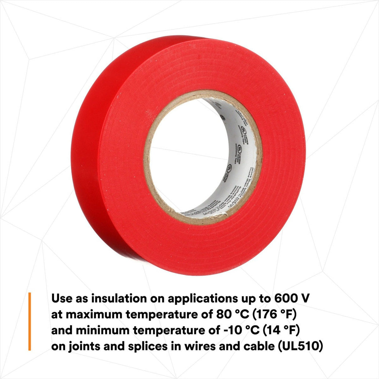 3M 165 Temflex Vinyl Electrical Tape, Red, 0.75 in x 60 ft, 6 mil, General Use, Flame Retardant (165RD4A) (7100169492) (10 Rolls/Pack) (10 Pack) - 10