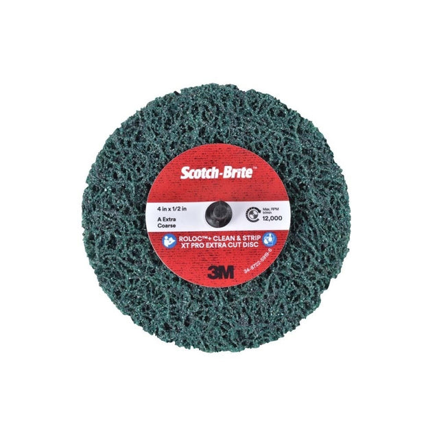 3M 7100173797 Scotch-Brite Roloc+ Clean and Strip XT Pro Disc TR+ 4 in x 1/2 in Extra Course Green Rust Removal Weld Cleaning Prepping Metal Prior to Paint (10 Pack)