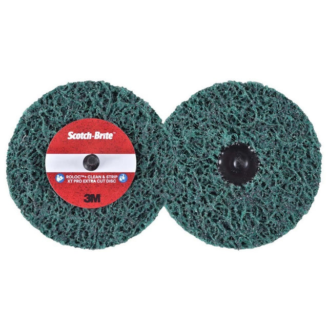 3M SB21555 Scotch-Brite Roloc+ Clean and Strip XT Pro Disc TR+ 4 in x 1/2 in Extra Course Green Rust Removal Weld Cleaning Prepping Metal Prior to Paint (7100173797) (10 Pack) - 3