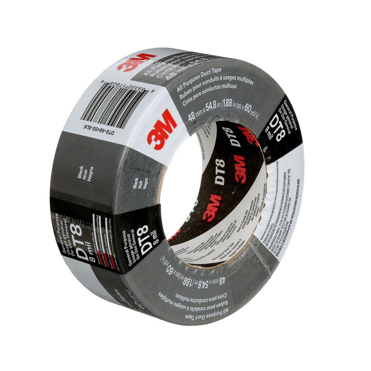 3M DT8 Industrial Strength Multi-Use Duct Tape, Black, 1-7/8 in x 60 yd x 8 mil (7100174104) (24 Pack) - 2