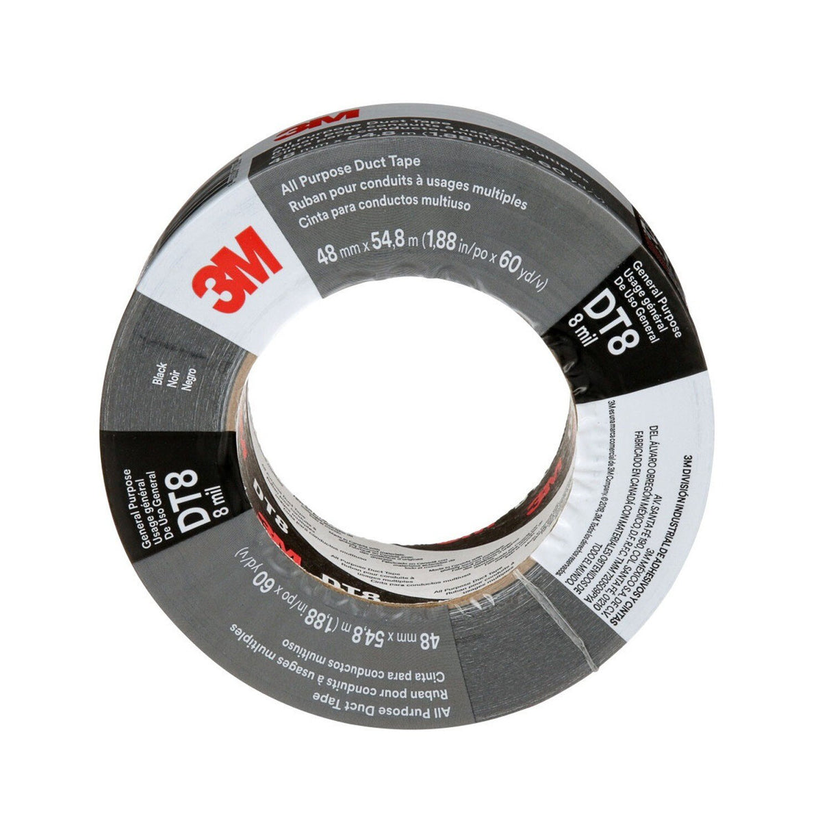3M DT8 Industrial Strength Multi-Use Duct Tape, Black, 1-7/8 in x 60 yd x 8 mil (7100174104) (24 Pack) - 3