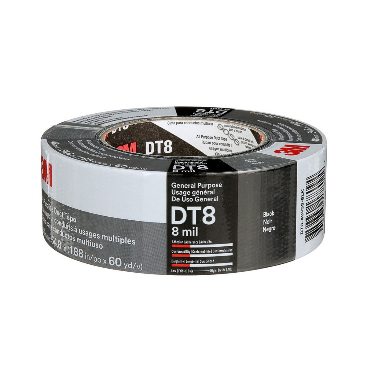 3M DT8 Industrial Strength Multi-Use Duct Tape, Black, 1-7/8 in x 60 yd x 8 mil (7100174104) (24 Pack) - 8