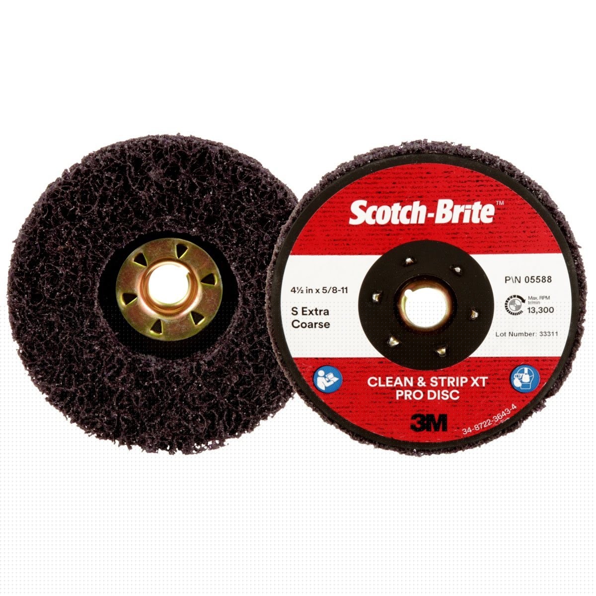 3M XO-DN Scotch-Brite Clean and Strip XT Pro TN Quick Change Disc, SiC Extra Coarse, Purple, 4-1/2 in x 5/8 in-11 (7100175464) (10 Pack) - 2