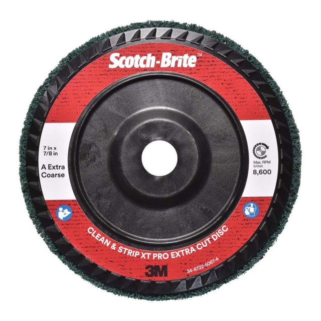 3M 7100175508 Scotch-Brite Clean and Strip XT Pro Extra Cut Disc, XC-DC, A/O Extra Coarse, Green, 7 in x 7/8 in, Type 27 (5 Pack)