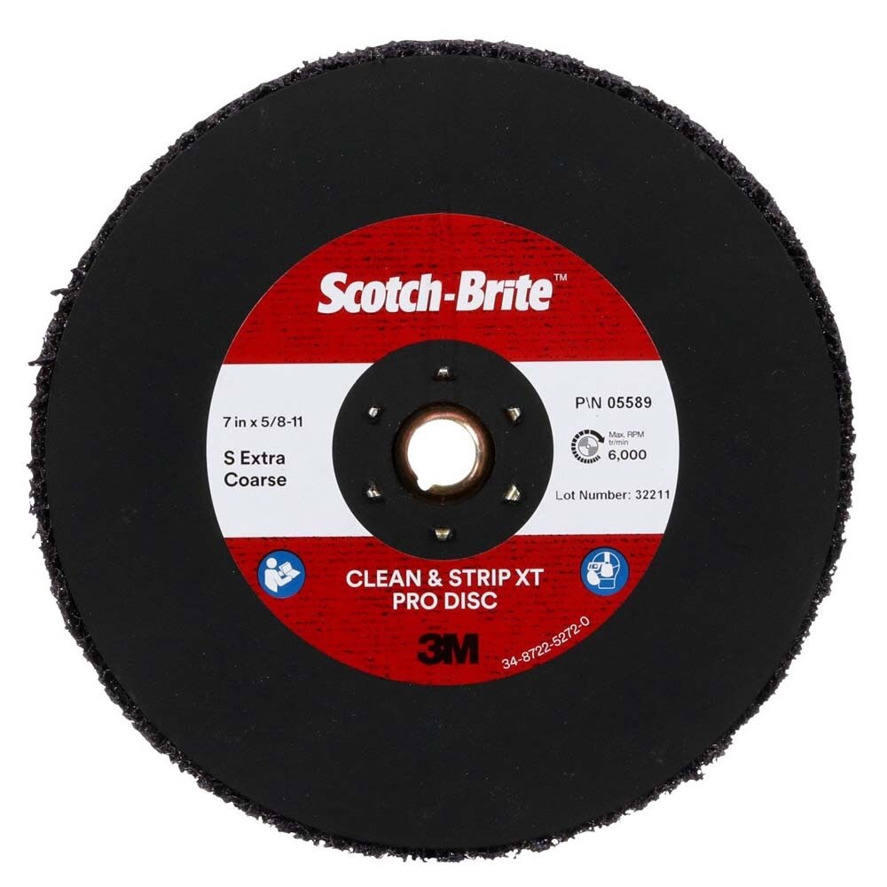 3M SB05589 Scotch-Brite Clean and Strip XT Pro TN Quick Change Disc, XO-DN, SiC Extra Coarse, Purple, 7 in x 5/8 in-11 (7100175514) (5 Pack)