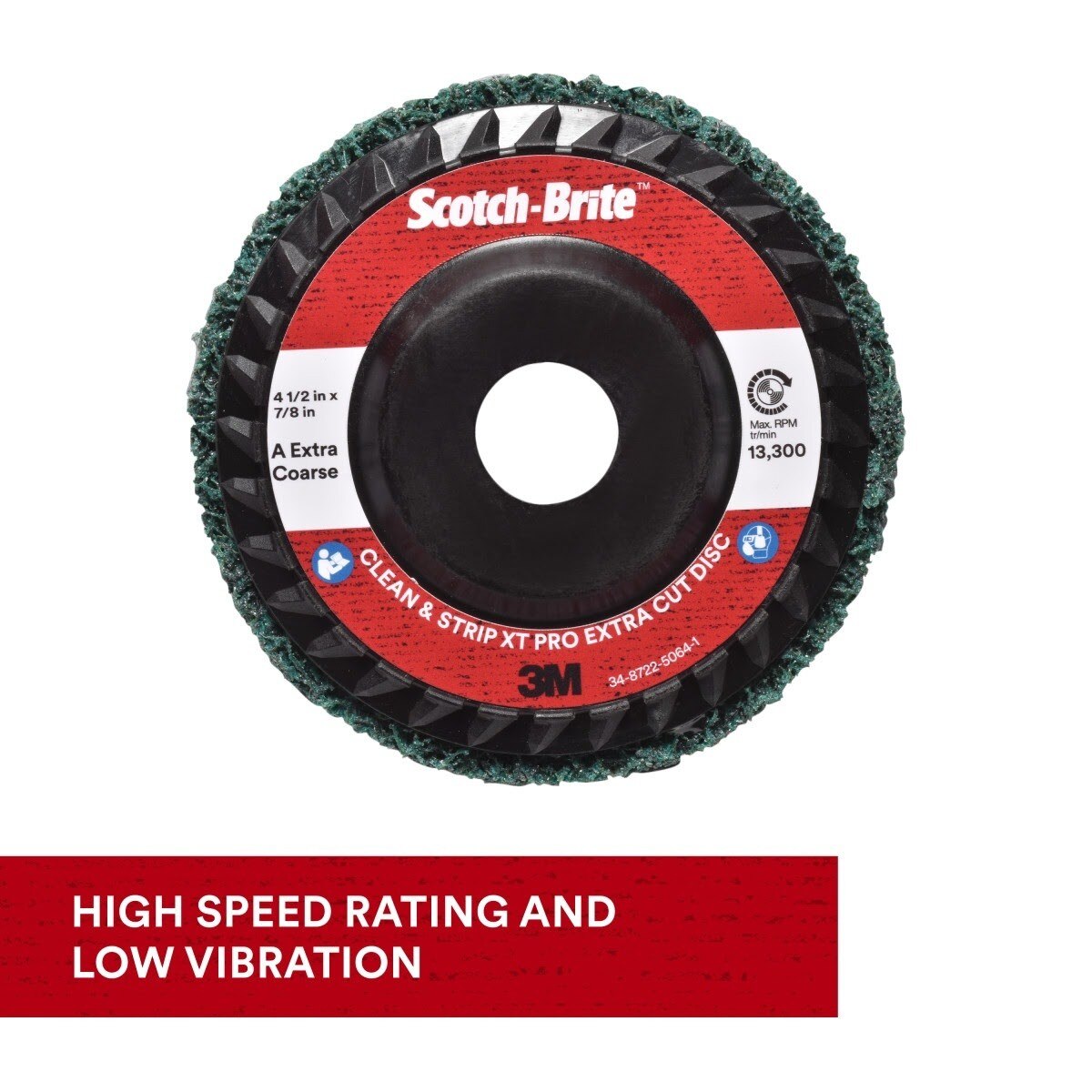 3M XC-DC Scotch-Brite Clean and Strip XT Pro Extra Cut Disc, A/O Extra Coarse, Green, 4-1/2 in x 7/8 in, Type 27 (7100175515) (10 Pack) - 7