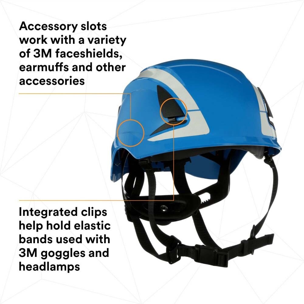 3M 7100175556 SecureFit X5000 Non-Vented Safety Helmet with 6-Point Ratchet Suspension and Scotchlite Reflective Material, Blue - 7