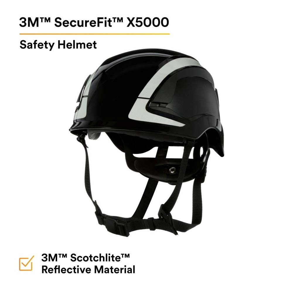 3M X5012X-ANSI SecureFit X5000 Non-Vented Safety Helmet with 6-Point Ratchet Suspension and Scotchlite Reflective, Black (7100175560) (4 Pack) - 4