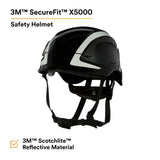 3M X5012X-ANSI SecureFit X5000 Non-Vented Safety Helmet with 6-Point Ratchet Suspension and Scotchlite Reflective, Black (7100175560) (4 Pack) - 4