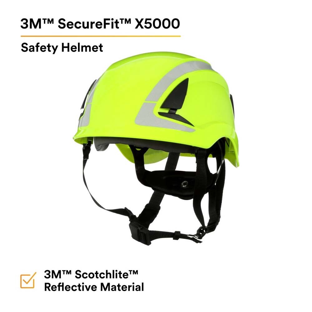 3M 7100175561 SecureFit X5000 Non-Vented Safety Helmet with 6-Point Ratchet Suspension and Scotchlite Reflective, Hi-Visibility Green - 5