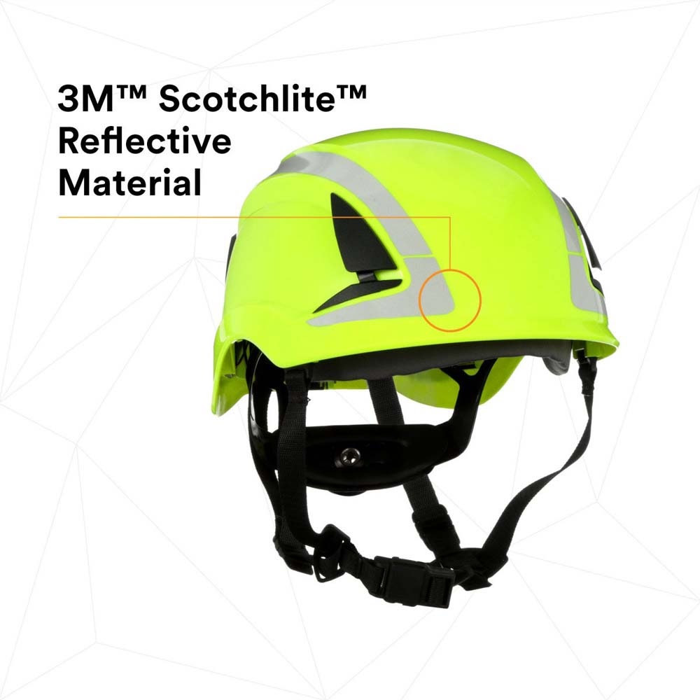 3M X5014X-ANSI SecureFit X5000 Non-Vented Safety Helmet with 6-Point Ratchet Suspension and Scotchlite Reflective, Hi-Visibility Green (7100175561) (4 Pack) - 7
