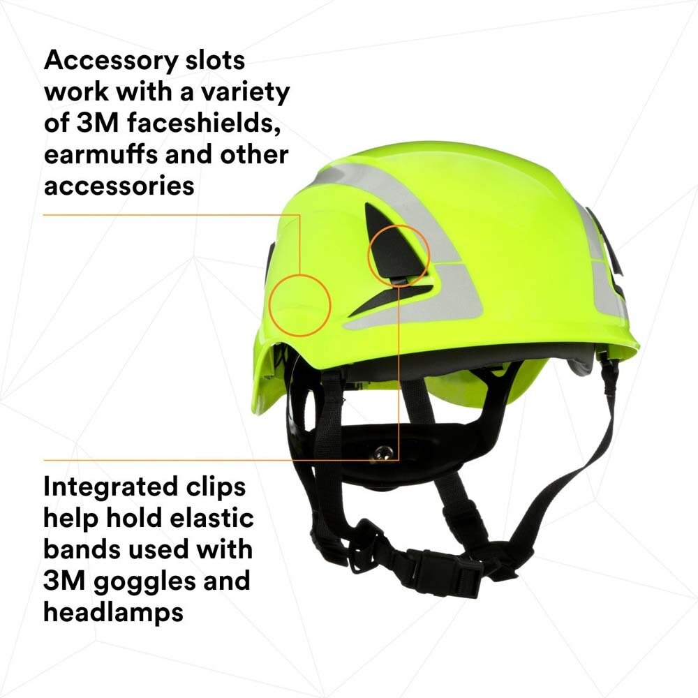 3M 7100175561 SecureFit X5000 Non-Vented Safety Helmet with 6-Point Ratchet Suspension and Scotchlite Reflective, Hi-Visibility Green - 9