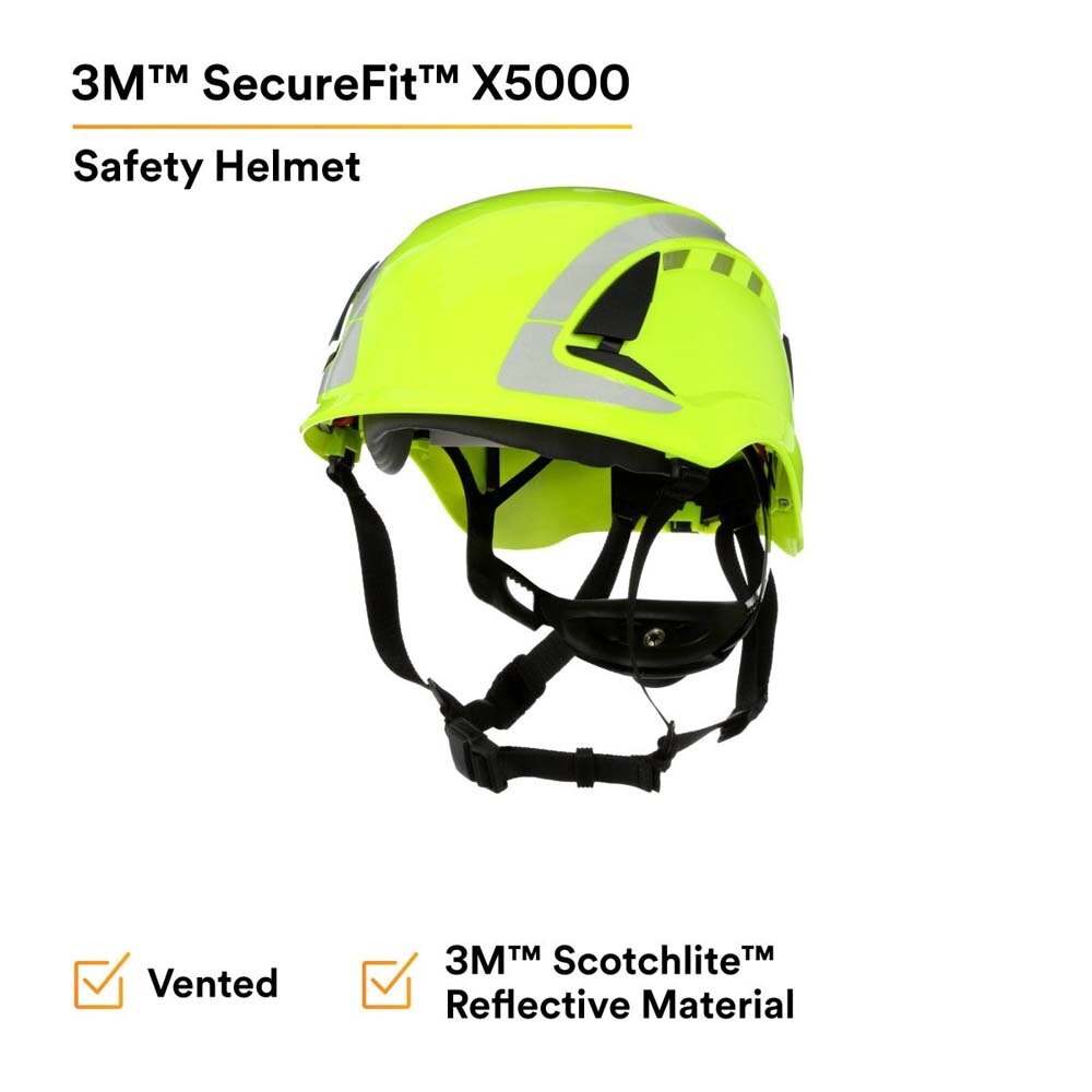 3M 7100175569 SecureFit Safety Helmet, Vented Climbing-Style with 6-Point Suspension and Scotchlite Reflective, Hi-Visibility Green - 4