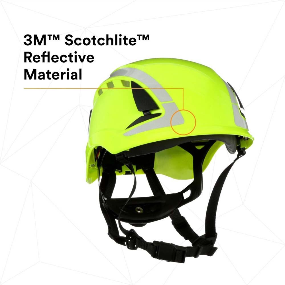 3M X5014VX-ANSI SecureFit Safety Helmet, Vented Climbing-Style with 6-Point Suspension and Scotchlite Reflective, Hi-Visibility Green (7100175569) - 6