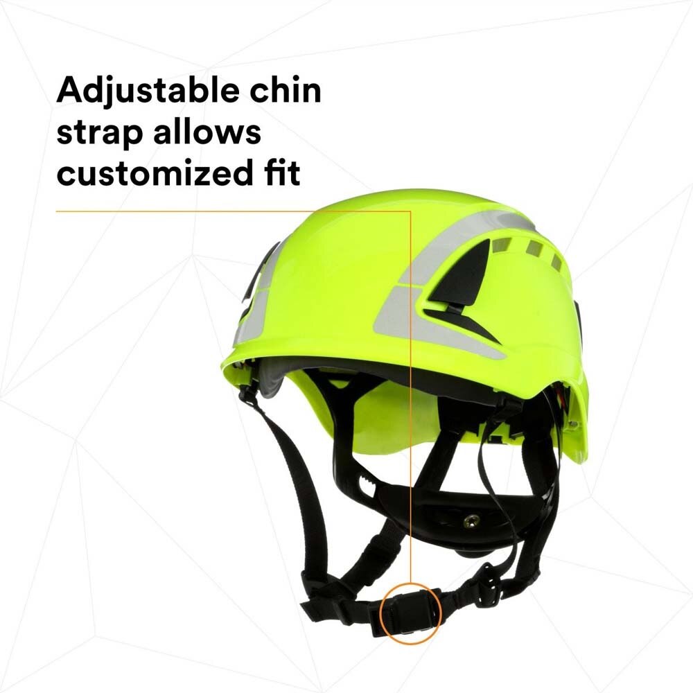 3M 7100175569 SecureFit Safety Helmet, Vented Climbing-Style with 6-Point Suspension and Scotchlite Reflective, Hi-Visibility Green - 9