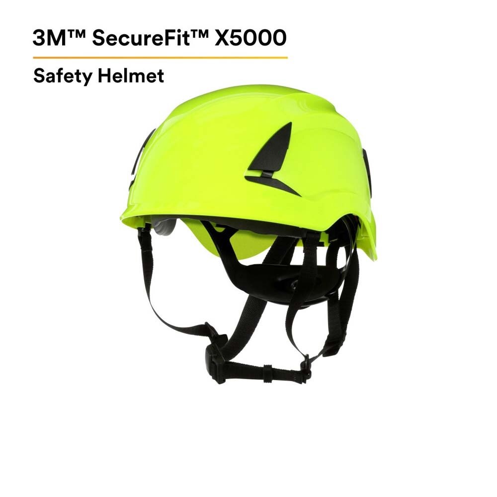 3M 7100175577 SecureFit X5000 Safety Helmet, Non-Vented, High-Visibility Green, 6-Point Ratchet Suspension - 5