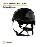 3M 7100175584 SecureFit X5000 Series Safety Helmet, Vented, Black, 6-Point Ratchet Suspension - 4