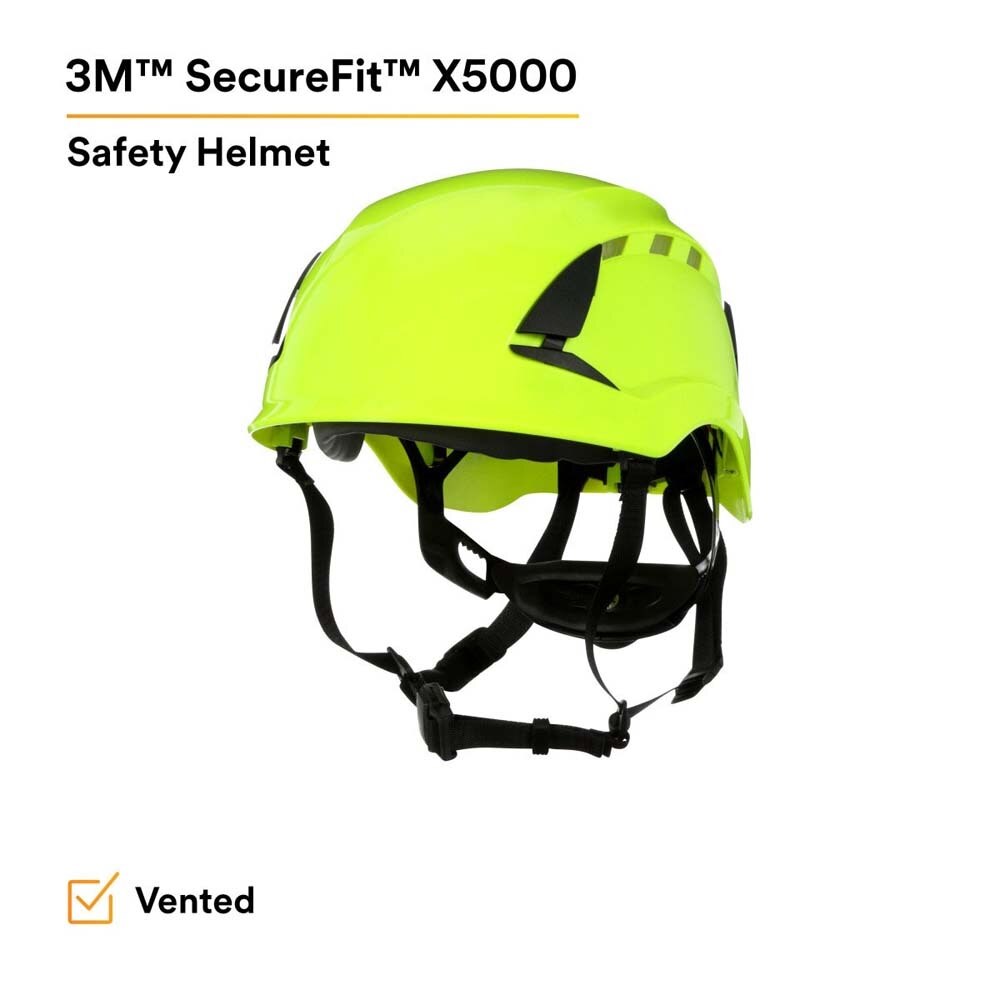 3M X5014V-ANSI SecureFit Safety Helmet, Vented, High Visibility Green, 6-Point Suspension (7100175585) - 7