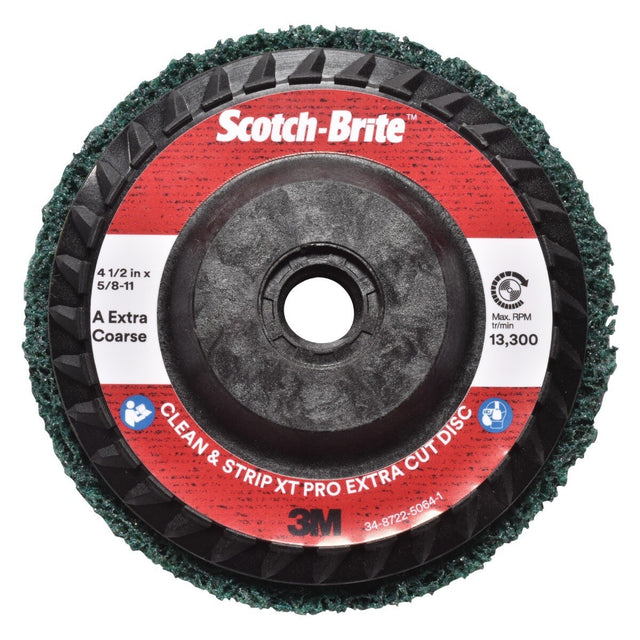 3M XC-DC Scotch-Brite Clean and Strip XT Pro Extra Cut Disc, Aluminum Oxide Extra Coarse, Green, 4-1/2 in x 5/8 in-11, Type 27 (7100176126) (10 Pack)