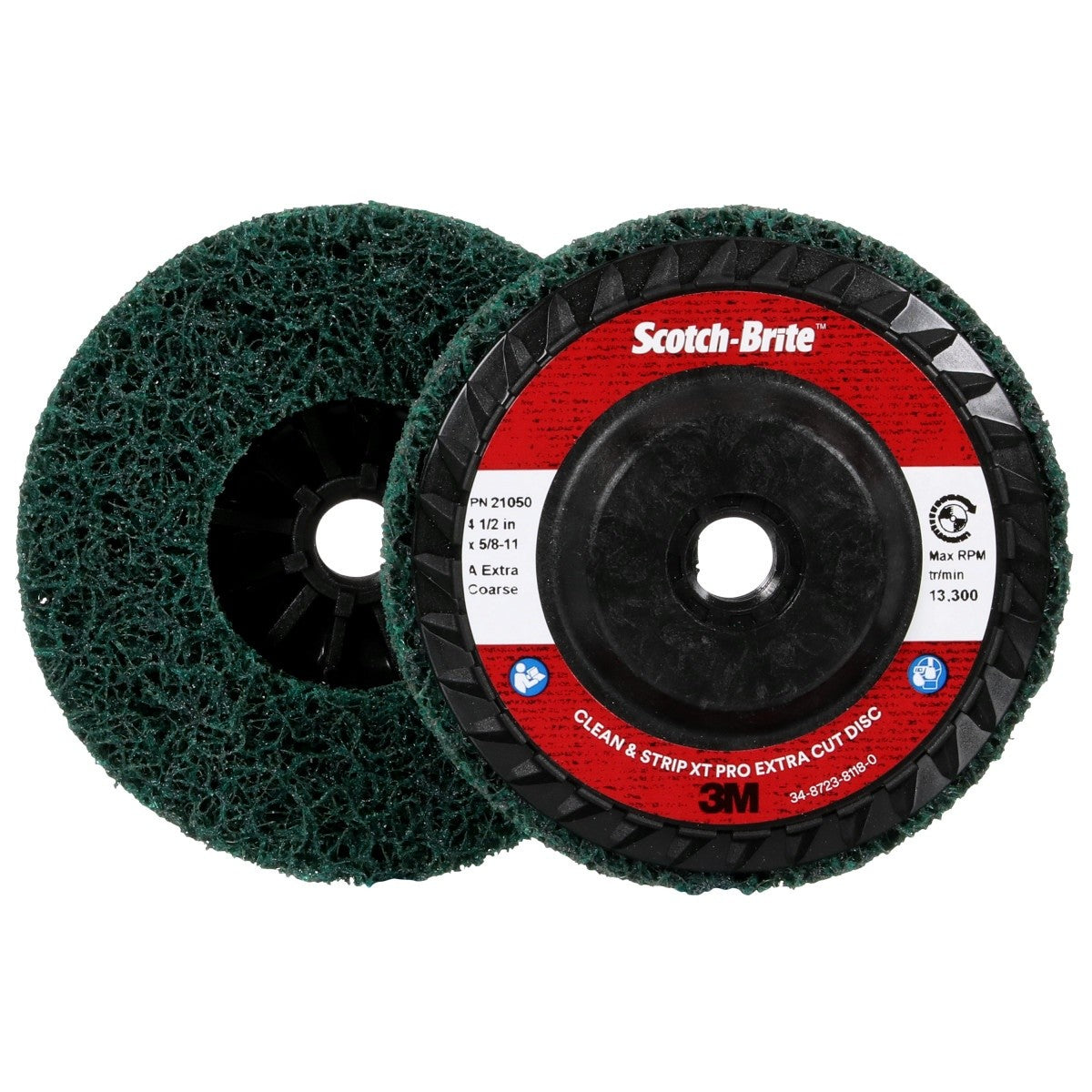 3M XC-DC Scotch-Brite Clean and Strip XT Pro Extra Cut Disc, Aluminum Oxide Extra Coarse, Green, 4-1/2 in x 5/8 in-11, Type 27 (7100176126) (10 Pack) - 3