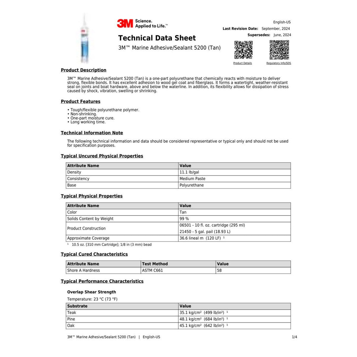 3M 06501 5200 Marine Adhesive Sealant Permanent Bonding Above and Below Waterline, Tan, 10 fl oz Cartridge (7100176316) (12 Pack) - 5
