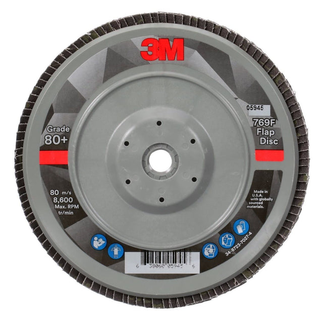 3M 769F Flap Disc T29 Quick Change Abrasive Disc 80+, Purple, 7 in x 5/8 in-11 (7100177901) (5 Pack)
