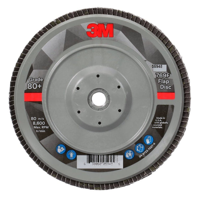3M 769F Flap Disc T29 Quick Change Abrasive Disc 80+, Purple, 7 in x 5/8 in-11 (7100177901) (5 Pack)