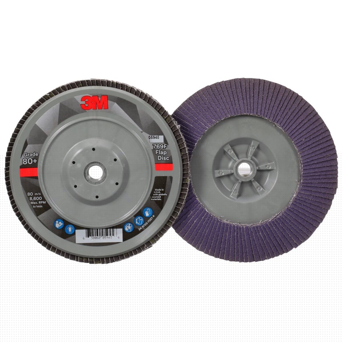 3M 769F Flap Disc T29 Quick Change Abrasive Disc 80+, Purple, 7 in x 5/8 in-11 (7100177901) (5 Pack) - 2