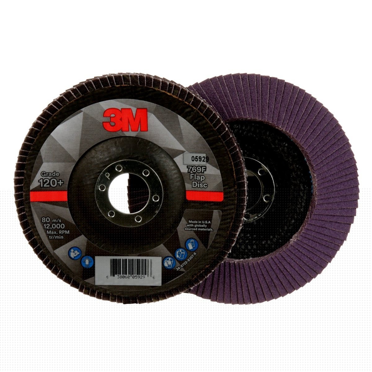 3M 769F 05929 Flap Disc, T29 Conical, Precision Shaped Ceramic 120+, Purple, 5 in x 7/8 in (7100177972) (10 Pack) - 2