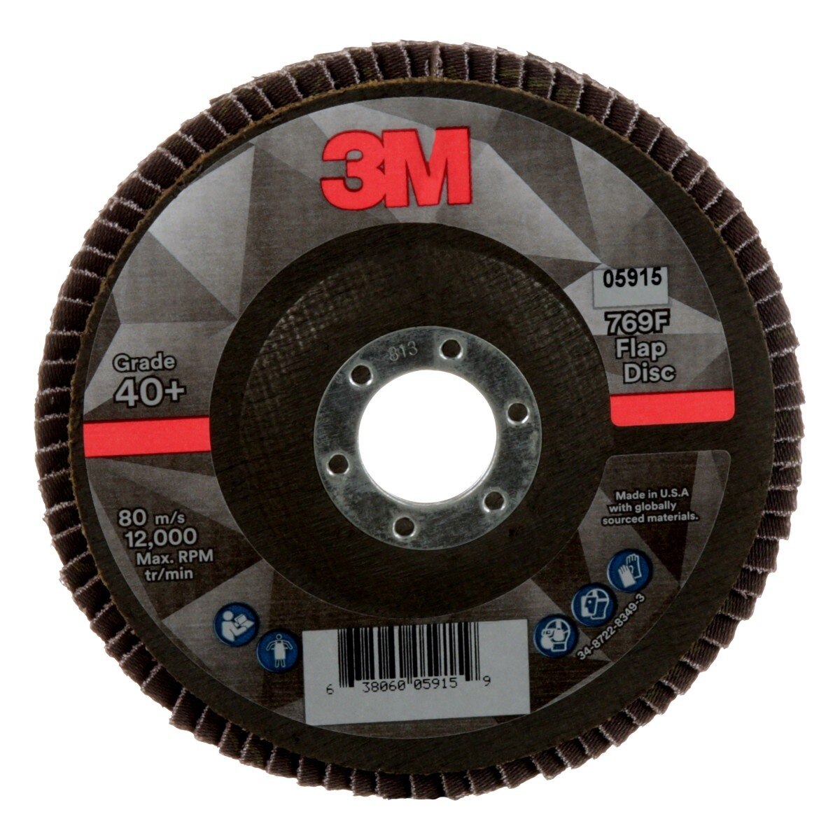3M 769F Flap Disc, 40+, T27, Precision Shaped Ceramic, Purple, 5 in x 7/8 in Center Hole (7100178012) (10 Pack)
