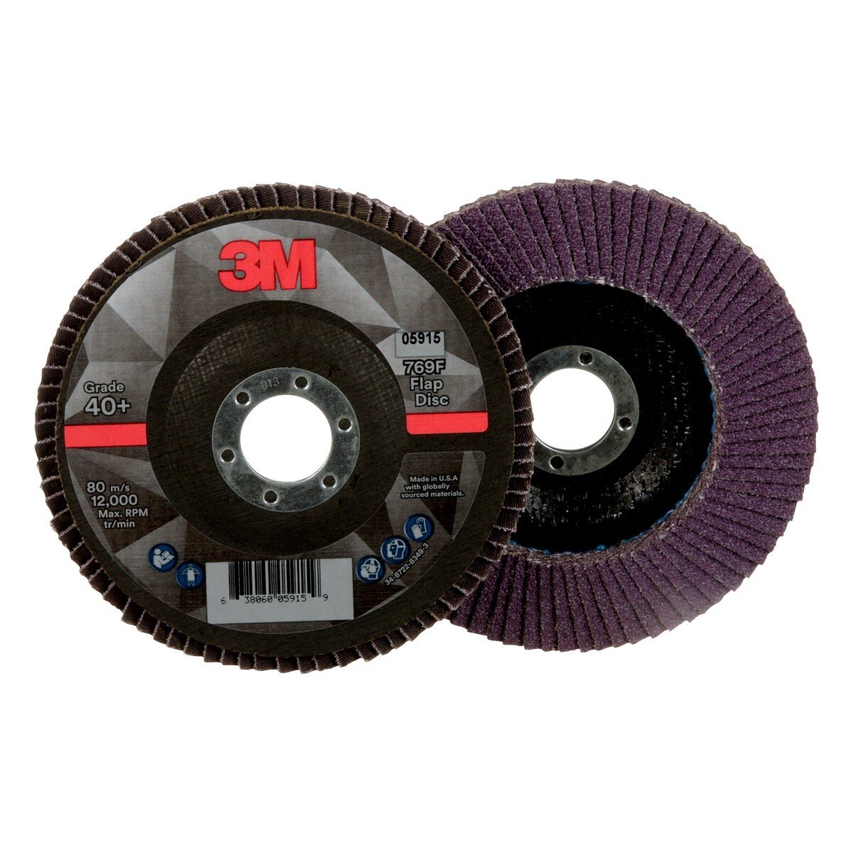 3M 769F Flap Disc, 40+, T27, Precision Shaped Ceramic, Purple, 5 in x 7/8 in Center Hole (7100178012) (10 Pack) - 2