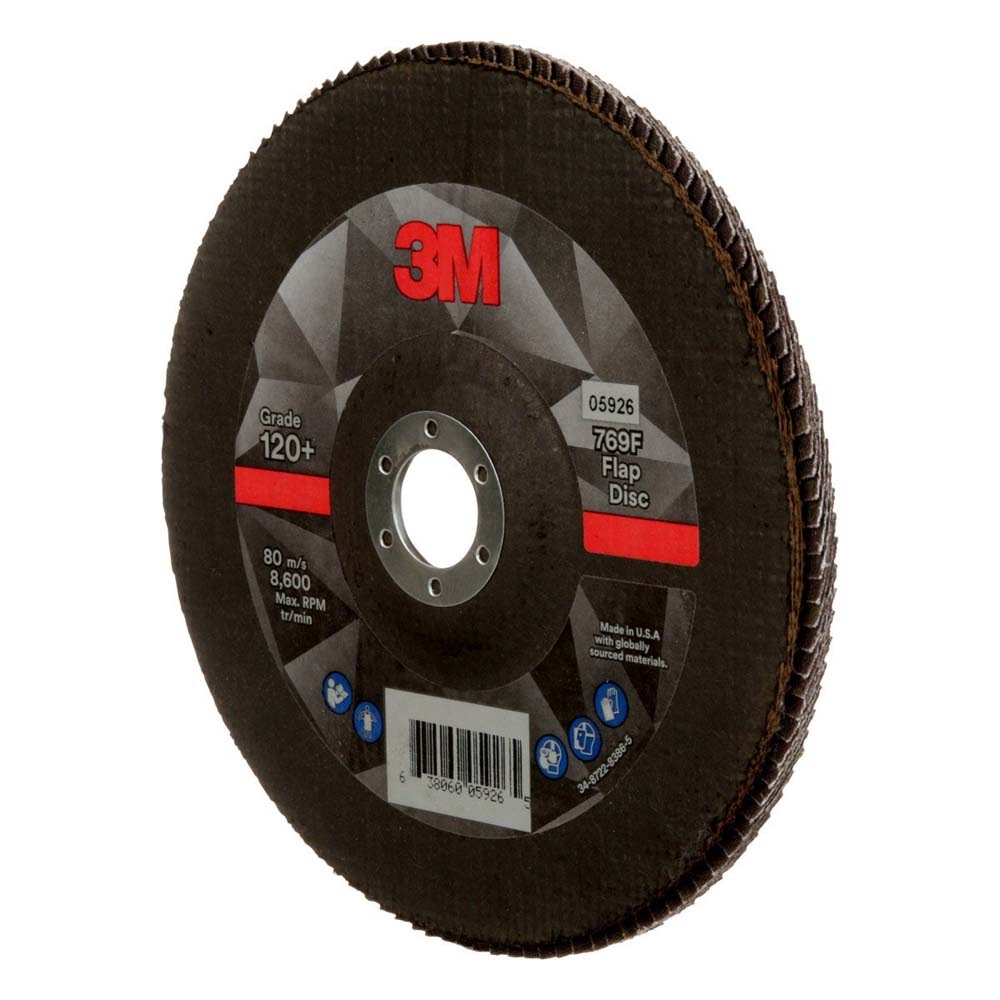 3M 769F Flap Disc Type 27, 120+ Grit, 7 in x 7/8 in for Grinding and Finishing on Carbon and Stainless Steel (7100178090) (5 Pack) - 5