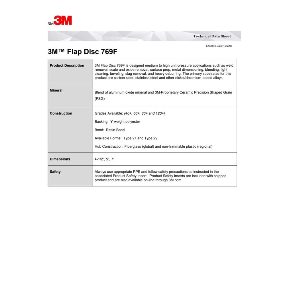 3M 769F Flap Disc Type 27, 120+ Grit, 7 in x 7/8 in for Grinding and Finishing on Carbon and Stainless Steel (7100178090) (5 Pack) - 8