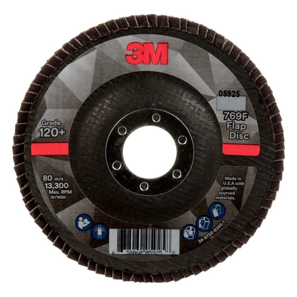3M 7100178091 Flap Disc 769F, 120+, T29, 4-1/2 in x 7/8 in (10 Pack)