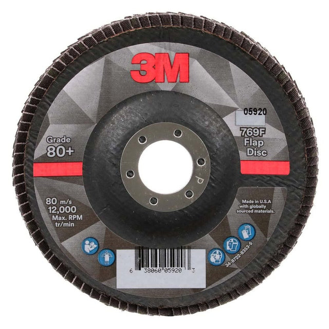 3M 769F Flap Disc , 80+, T29, 5 in x 7/8 in (7100178123) (10 Pack)