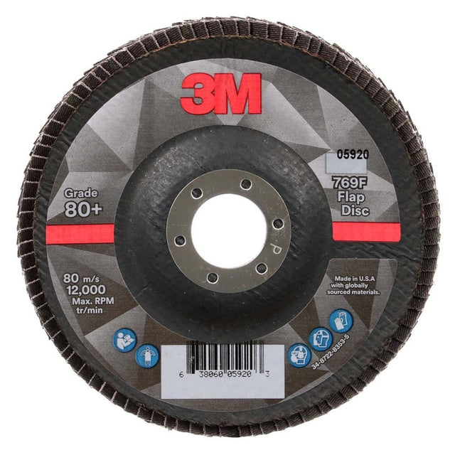 3M 7100178123 Flap Disc 769F, 80+, T29, 5 in x 7/8 in (10 Pack)