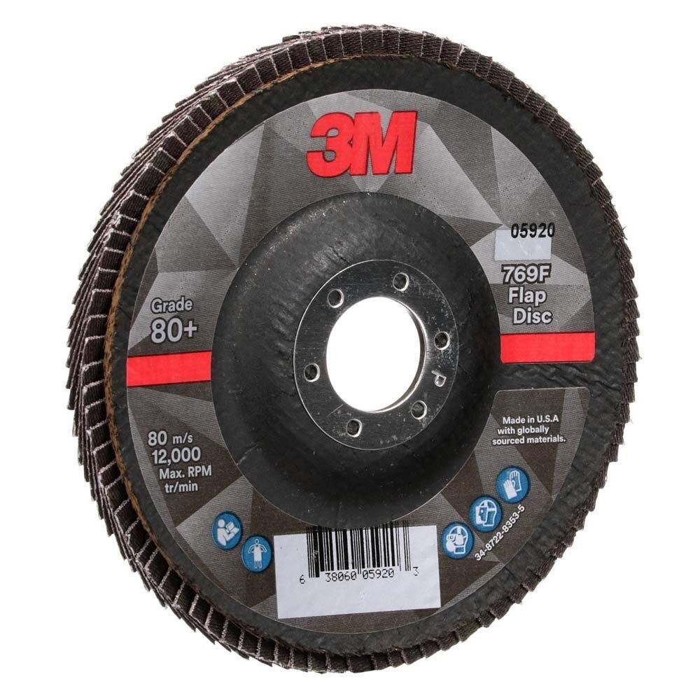 3M 7100178123 Flap Disc 769F, 80+, T29, 5 in x 7/8 in (10 Pack) - 3
