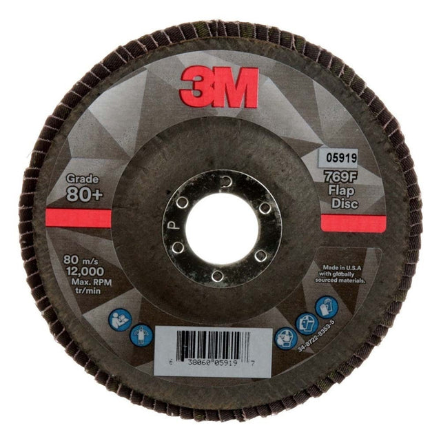 3M 7100178124 Flap Disc 769F, 80+, T27, 5 in x 7/8 in (10 Pack)
