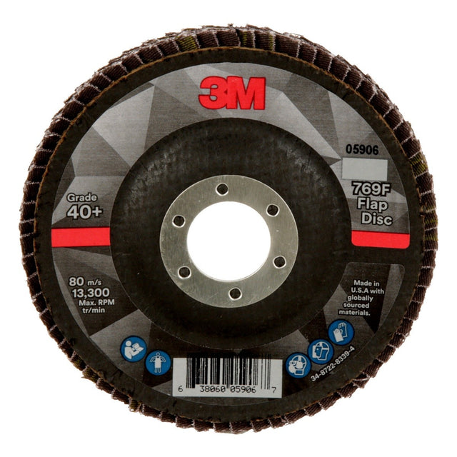 3M 769F Flap Disc, Type 29, 40 Plus, 4-1/2 in x 7/8 in, Precision Shaped Ceramic, Purple, Grinding and Finishing (7100178130) (10 Pack)