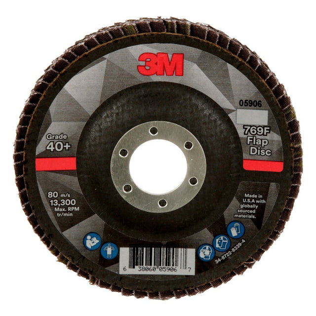 3M 769F Flap Disc, Type 29, 40 Plus, 4-1/2 in x 7/8 in, Precision Shaped Ceramic, Purple, Grinding and Finishing (7100178130) (10 Pack)