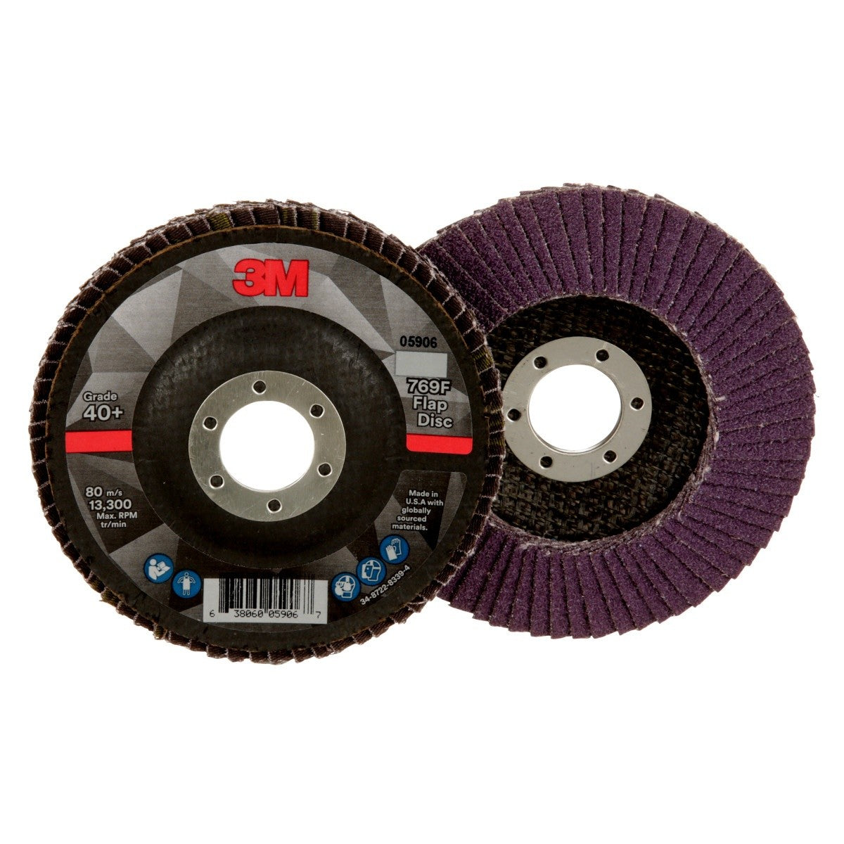 3M 769F Flap Disc, Type 29, 40 Plus, 4-1/2 in x 7/8 in, Precision Shaped Ceramic, Purple, Grinding and Finishing (7100178130) (10 Pack) - 2