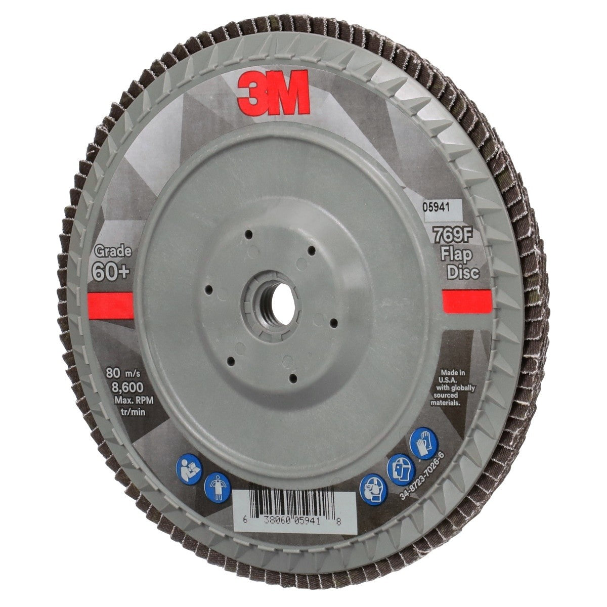 3M 769F Flap Disc, Type 27 Quick Change, Ceramic Precision-Shaped Grain, 60+, Purple, 7 in x 5/8 in-11 (7100178191) (5 Pack) - 3