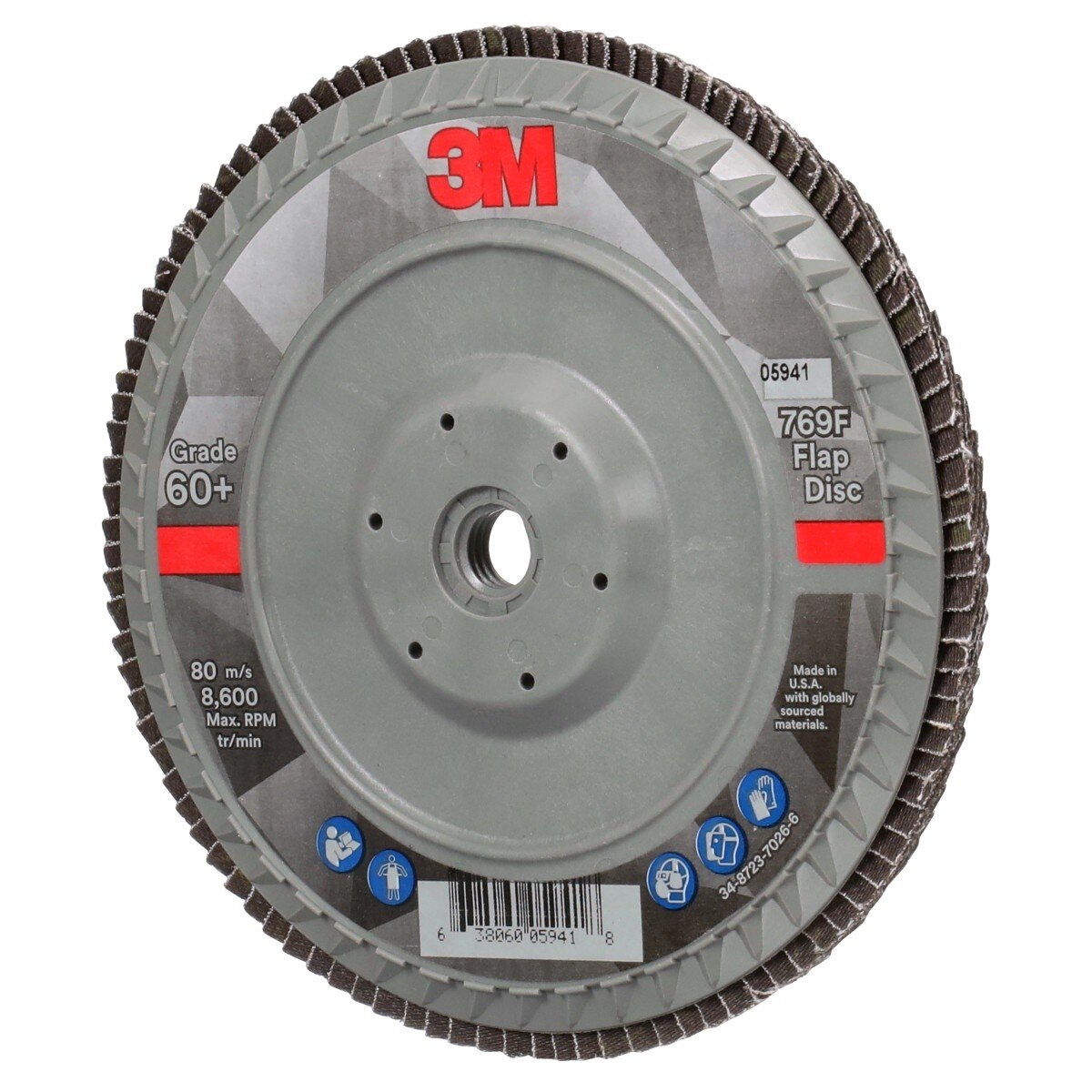 3M 769F Flap Disc, Type 27 Quick Change, Ceramic Precision-Shaped Grain, 60+, Purple, 7 in x 5/8 in-11 (7100178191) (5 Pack) - 3